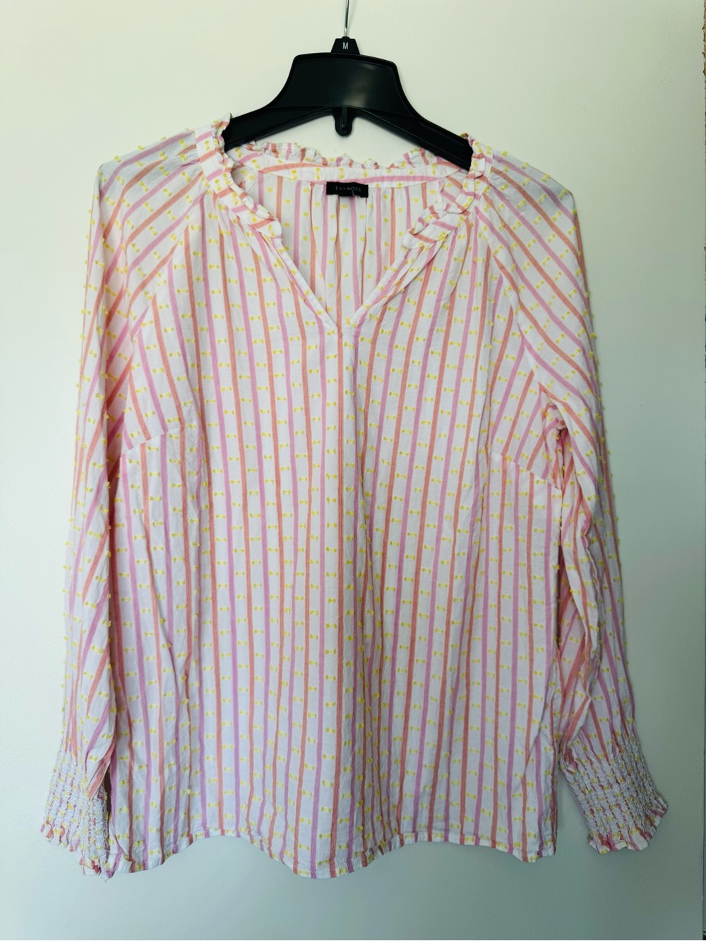 Talbots Pink and Yellow Ruffled V-Neck Blouse